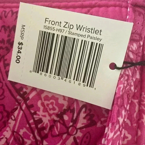 Vera Bradley Front Zip Wristlet Stamped Paisley Pink Wallet - Picture 2 of 8